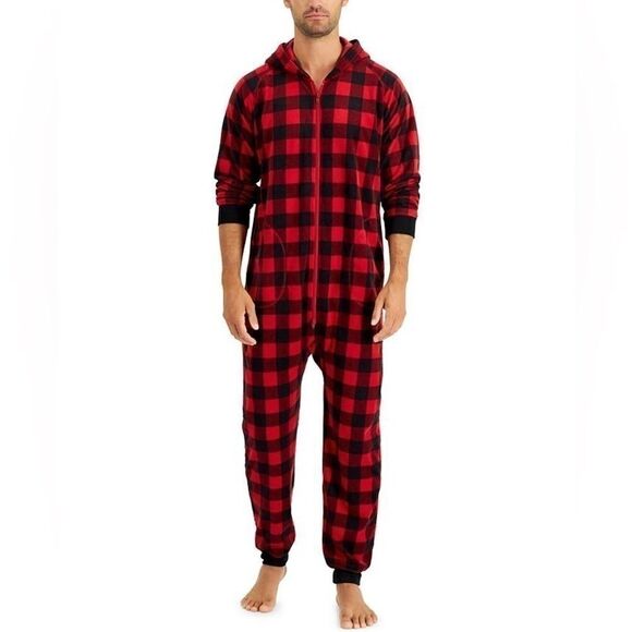 Family Pajamas Mens Matching 1-Piece Red Check Printed Pajamas Holiday M… - Picture 1 of 10
